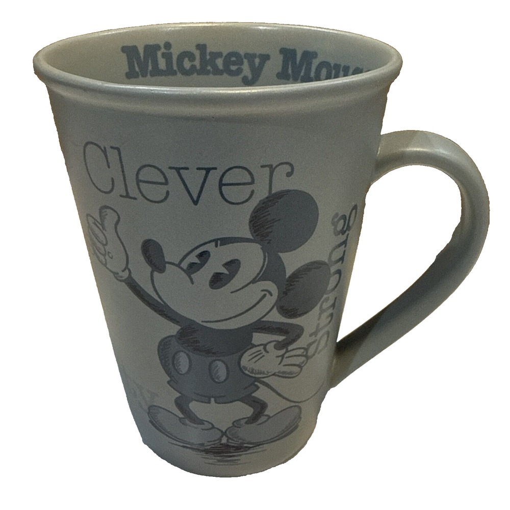 Disney Mickey Mouse Gray Coffee Mug Clever Strong Witty Brave Fearless Smart